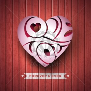 Vector Valentines Day illustration with 3d Love You typography design on wood texture background.